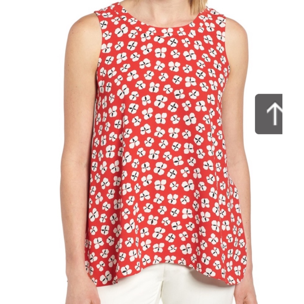 Ann Klein Red Floral High/Low Swing Top
